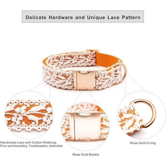 Dog Collar and Leash Set, Cotton Lace Handmade 4-5 FT Adjustable Comfortable L - Picture 4 of 6